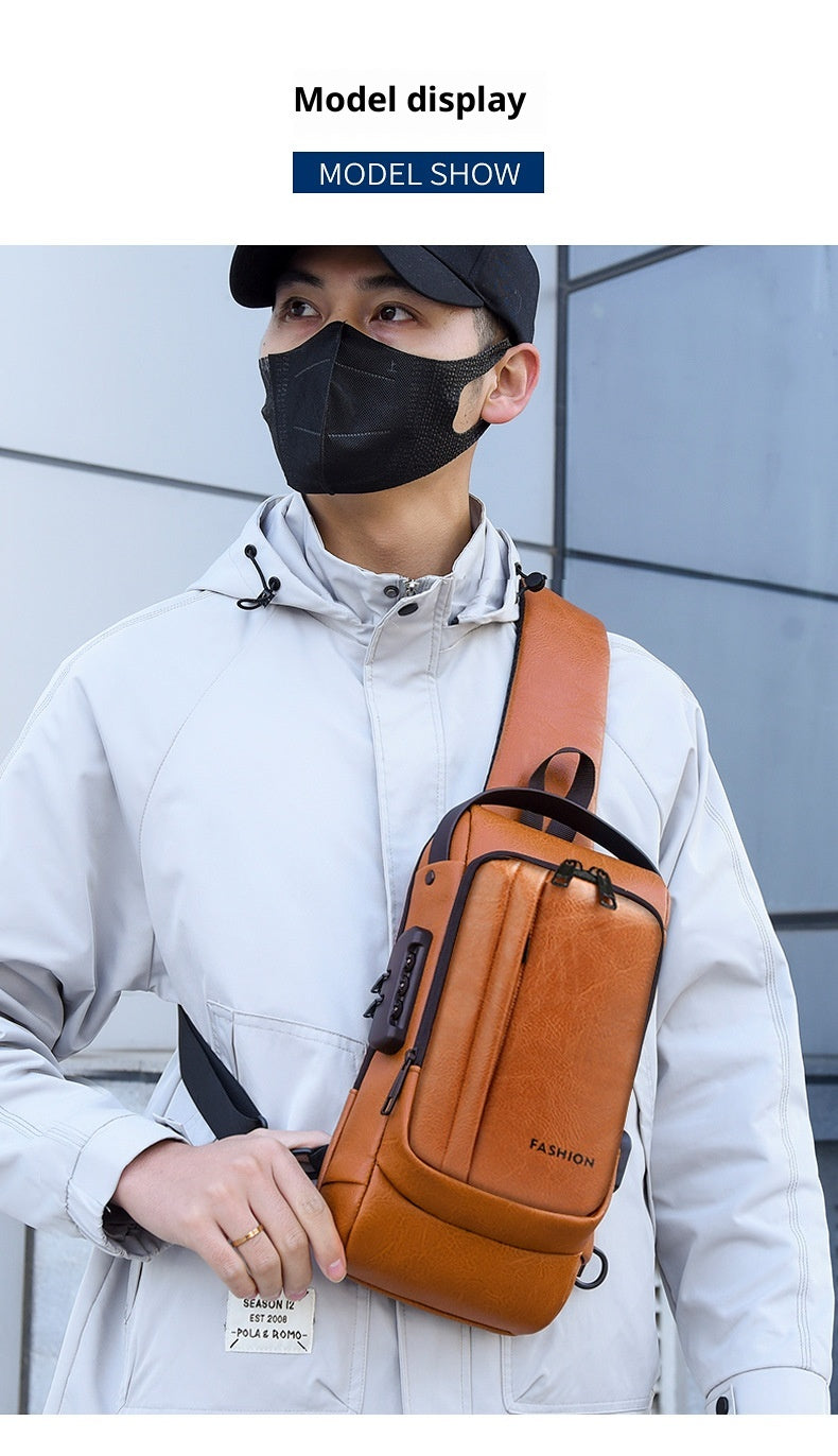 Only Self PMini-sized Small Shoulder Bag For Men - Leather Bag, Trendy For The Street, Multi-functional Anti-theft Backpack With Slanted Strap, Suitable For Casual Travel And Single-shoulder Carrying.