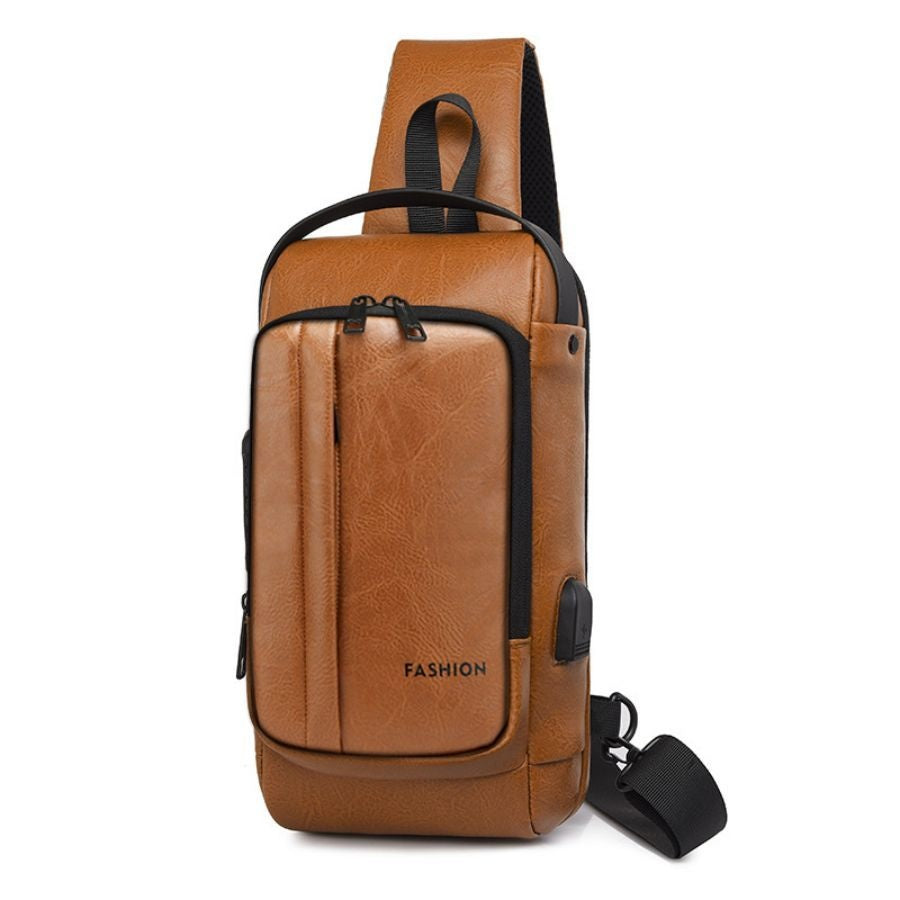 Only Self PMini-sized Small Shoulder Bag For Men - Leather Bag, Trendy For The Street, Multi-functional Anti-theft Backpack With Slanted Strap, Suitable For Casual Travel And Single-shoulder Carrying.