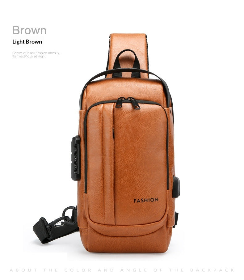 Only Self PMini-sized Small Shoulder Bag For Men - Leather Bag, Trendy For The Street, Multi-functional Anti-theft Backpack With Slanted Strap, Suitable For Casual Travel And Single-shoulder Carrying.