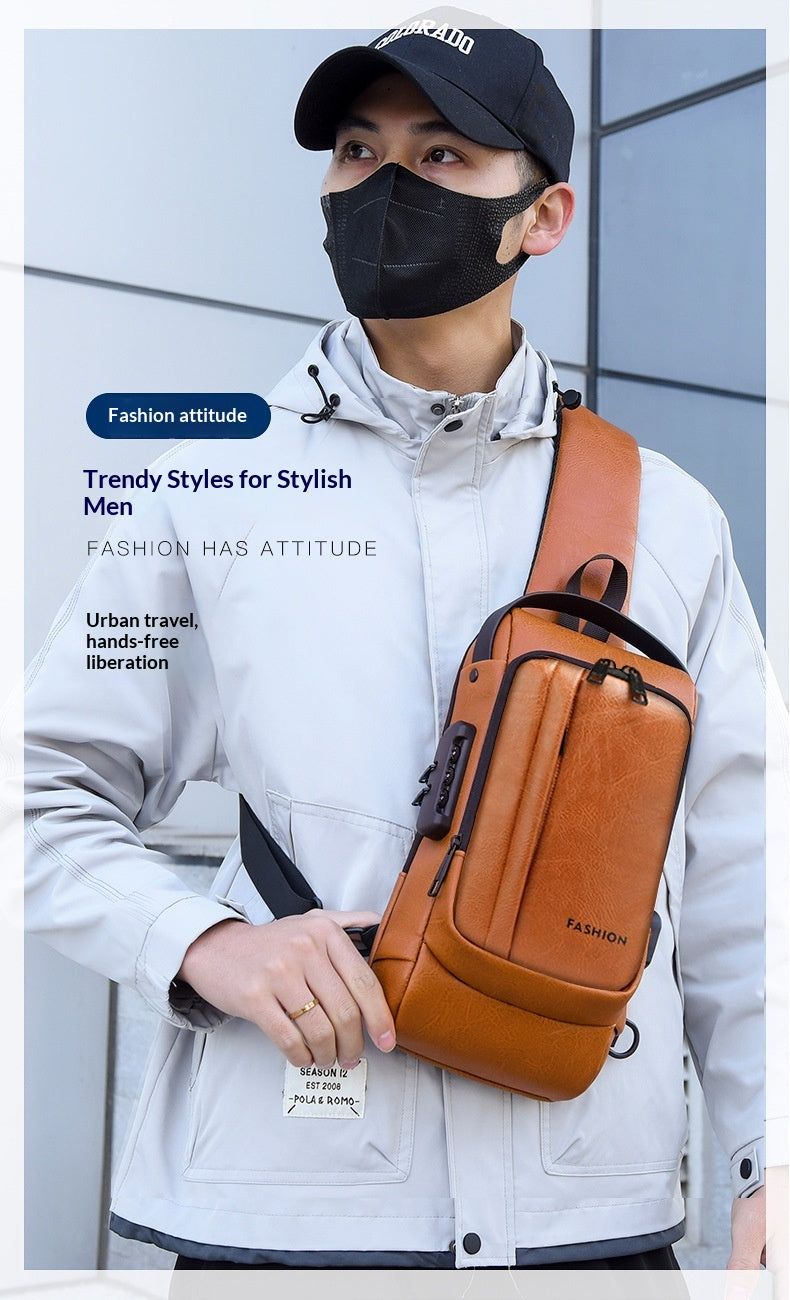 Only Self PMini-sized Small Shoulder Bag For Men - Leather Bag, Trendy For The Street, Multi-functional Anti-theft Backpack With Slanted Strap, Suitable For Casual Travel And Single-shoulder Carrying.