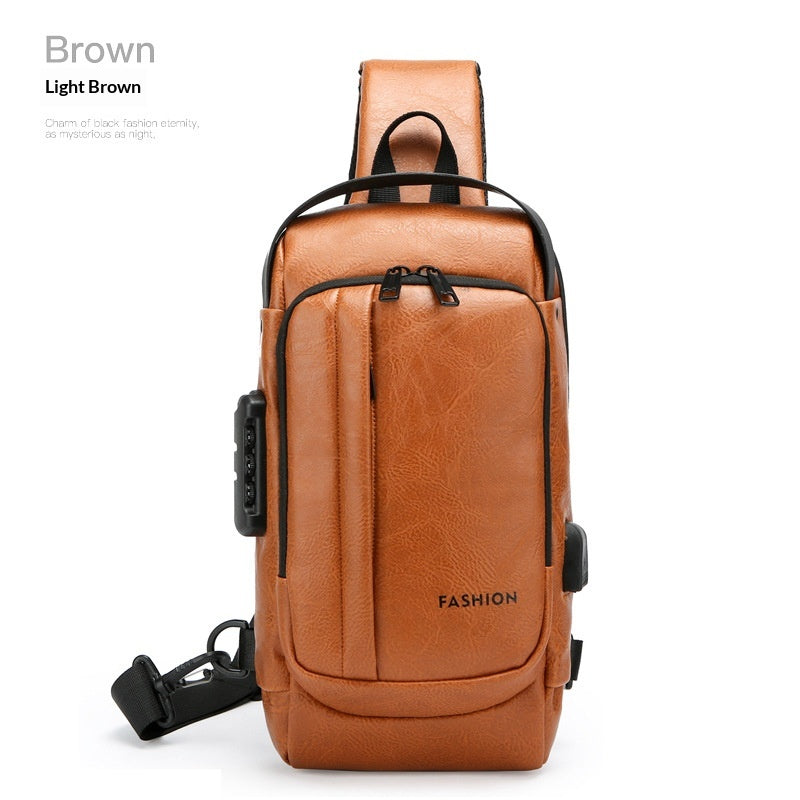 Only Self PMini-sized Small Shoulder Bag For Men - Leather Bag, Trendy For The Street, Multi-functional Anti-theft Backpack With Slanted Strap, Suitable For Casual Travel And Single-shoulder Carrying.